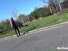 Sexy Hitchhiker Swallows Cum