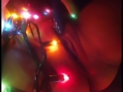!! Girl Masturbates After Shower With Christmas Lights - First Video Ever!!