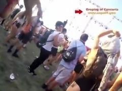 Groper Stuck and Groping Woman's Ass who wearing swimsuit  and Fingering her Asshole in a crazy Beach Spring Break Party