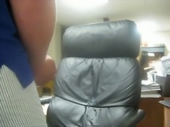 Huge cumshot on leather chair
