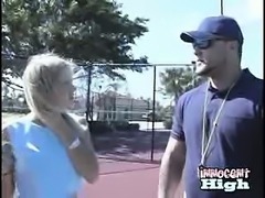 Blonde teen sucks her teachers cock after tennis