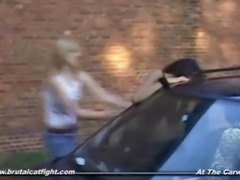 Catfight and hardcore fuck of two girls at the carwash