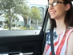 Teen Tali Dava in glasses gets railed in the backseat