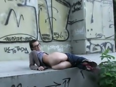 French amateur takes cock outdoor while people passing