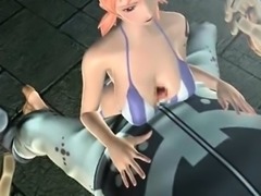 Big titted anime redhead giving titjob and blowjob