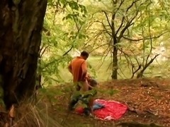 Horny blonde anally fucked in the forest
