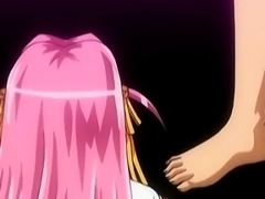 Pink haired hentai girl fucks three shafts