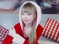 Cute russian teen playing with dildo on livestream