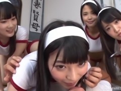 Japanese schoolgirls are ready to impale their twats on that boner
