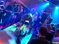 Sexy babes having fun by sucking long boners at the party