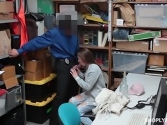 Oh no. She is in big trouble, because she was caught stealing. When she went into the back room, she begged me to let her go, with just a warning. It turns out that she can go home, as long as she does one thing. So, she bends over the desk and gets fucked very hard.