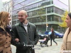 She has a pile of cash, and she wants to give it to this hot Czech couple, who were relaxing on the street. She gave them the money to come back to her place. The couple fucked in front of the camera, and the host joined in on the action.