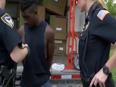 Nasty cops abusing black stud big dick in truck