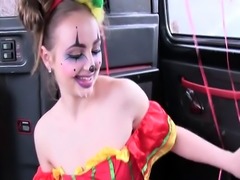 Amateur teen clown bangs in fake taxi