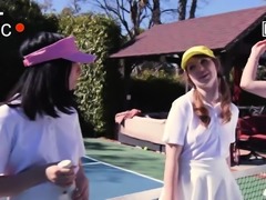 Tennis ladies gets to work sucking