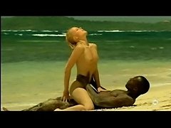 Young blonde white girl with black lover on the beach - Interracial -...